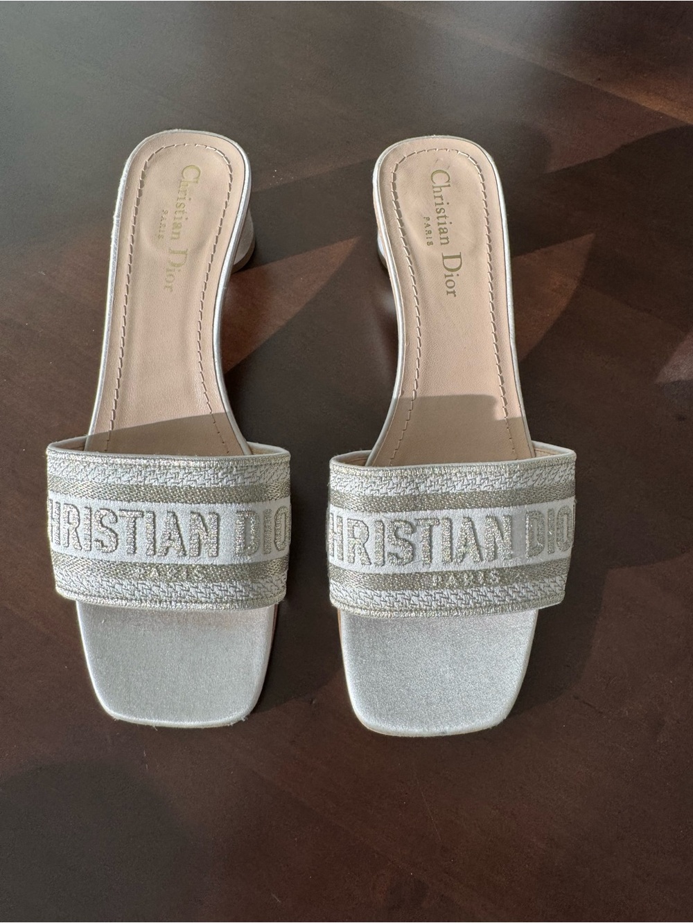 Like new…Dior Satin Logo Slide in Champagne